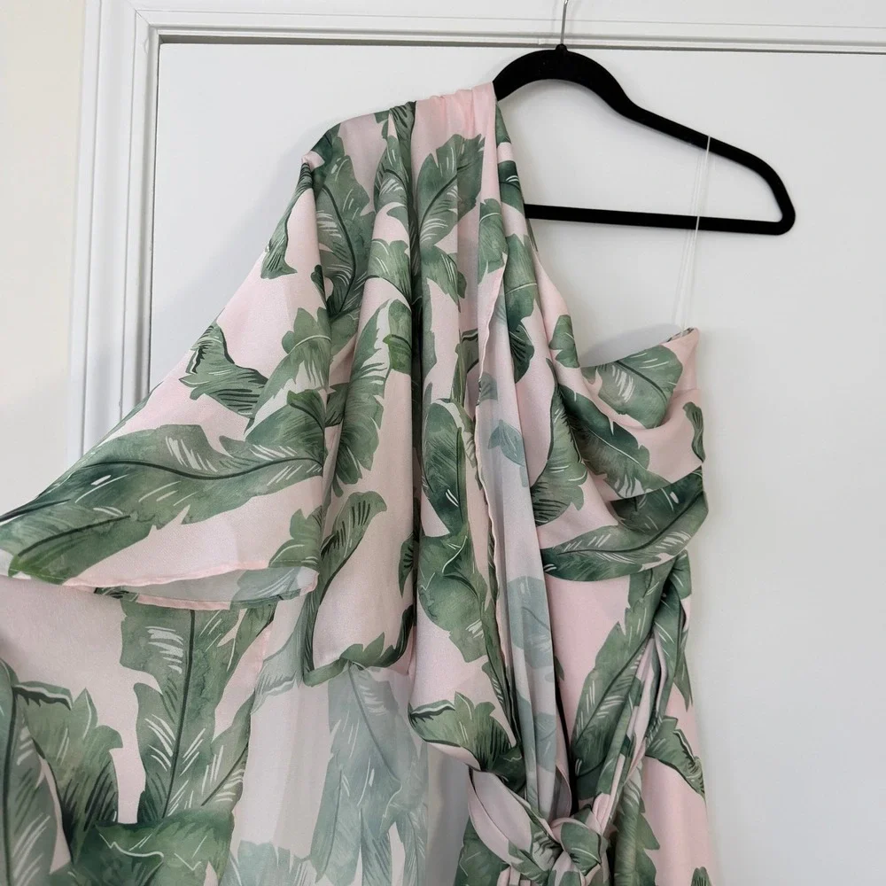 Significant Other $329 Pink Green Tropical Leaf‎ One Shoulder Maxi Dress US 10